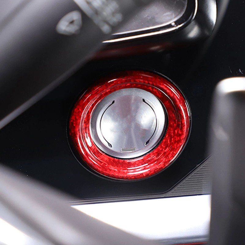 carpart2021 Red Carbon Fiber Push To Start Button Cover Trim