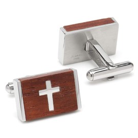 Ox and Bull Trading Co Cross Wood Stainless Steel Cufflinks