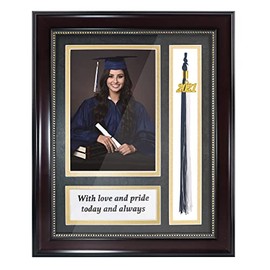 GraduatePro Graduation Picture Frame 5x7 with Tassel Holder, Shadow Box Graduation Decoration Gift, Real Glass Mahogany Photo Frame, Wall & Tabletop Design