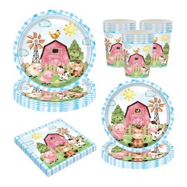 SKTMH 80 Pcs Farm Animal Party Decorations Farm Animal Tableware Farm Animal Plates Napkins Cup Farm Animal Dinnerware Cow Party Tableware Farm Animal Party Supplies​​ Farm Animal Birthday Decorations