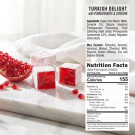 Hazer Baba Turkish Delight Candy, Pomegranate & Zereshk Flavored, 8.8oz (Pack of 1), Gourmet Snack Box, Traditional, Vegan Snack, Turkish Lokum, Sweets, Loukumi, Delicias Turcas, Halal, Kosher