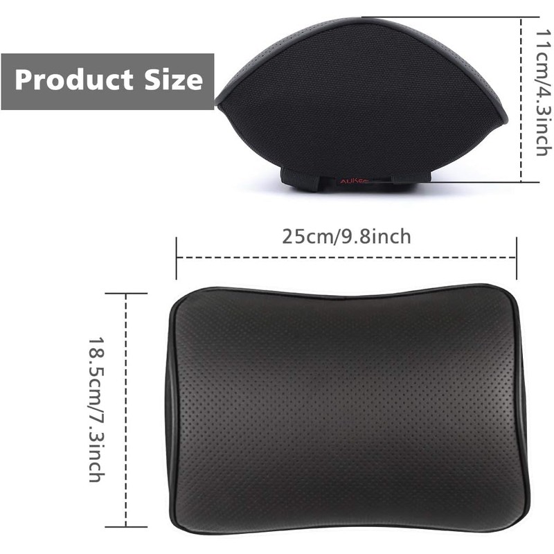 Aukee Car Headrest Pillow with Genuine Leather Cover Memory Foam