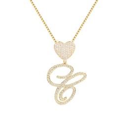 BLBLJERY Gold Initial Necklaces for Women Diamond Heart Initial Necklace Cubic Zirconia Initial Pendant Iced Out Letter Necklace C
