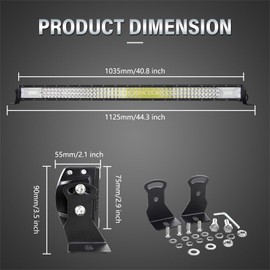 AUXTINGS 42 inch LED Light Bar with Remote Controller Wiring,Triple Row Spot Flood Beam,Strobe Flash Work Driving Lights,Waterproof On/Off Switch for 4x4 Off road Truck SUV Tractor Trailer