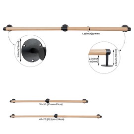 Purife 4 FT Wall Mount Wood Handrails for Indoor Stairs- Metal Support Wooden Staircase Handrails, Interior Stair Railings, Banister Hand Railing, Outdoor Grab Bars Safety Handle for Elderly