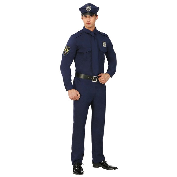 Adult Police Officer Costume Mens, Dark Blue Cop Uniform Halloween Outfit Medium
