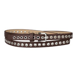 Allegra K Grommet Belt Leather Skinny Plus Size Waist Belts for Women Punk Rock Style Coffee 104.5cm/41.14''