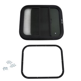 labwork 24W x 20H Aluminum Alloy Tempered Glass Window Horizontal Slider RV Window Cargo Trailer W/ Screen Black