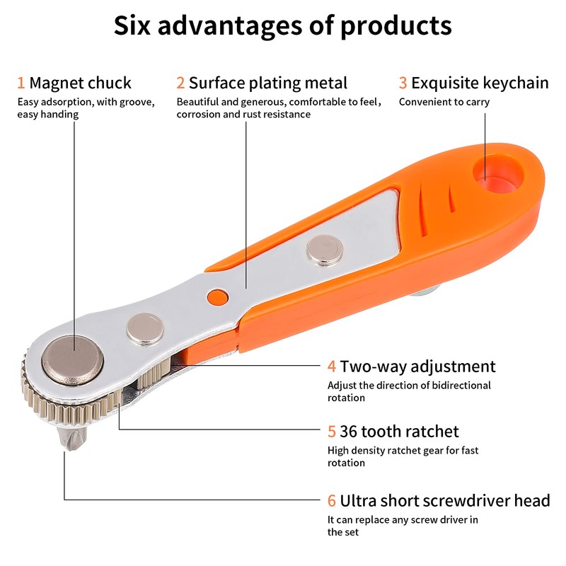 Ratchet Wrench, PH2 Phillips Magnetic Screwdriver, Mini Ratcheting Screwdriver with