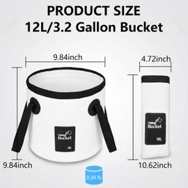 3.2 Gallon Collapsible Bucket with Handle, Foldable Water Bucket for Car Wash, Camping, Fishing & Beach, Portable Water Storage Container for Cleaning & Gardening (White, 12L)