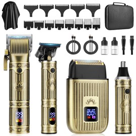 QREEYX Professional Hair Clippers for Men, Cordless Beard Trimmer, Nose & Ear Hair Trimmer, Electric Shavers Barber Kit with LED Display, Hair Cutting Kit with Case, for Barber, Mens Gift