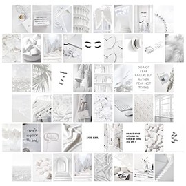 White Photo Collage Kit for Wall Aesthetic | Minimalist White and Grey Wall Posters for Teen Girl Dorm Room Decor | 50 Set 4x6 Inch