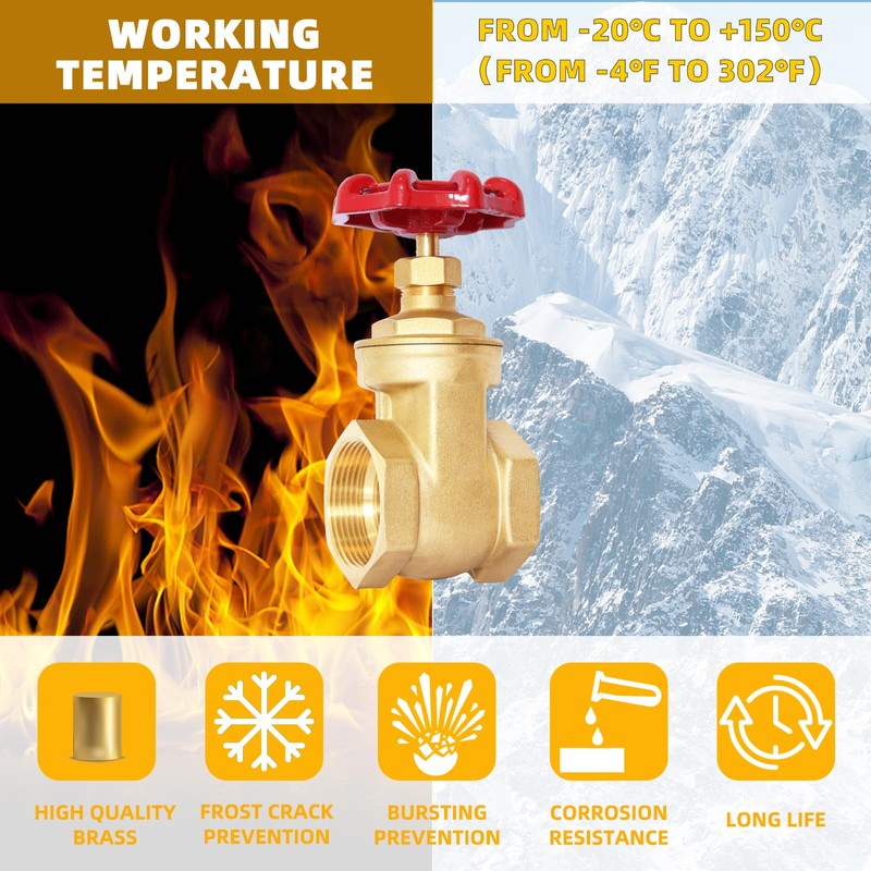 3/4" NPT Brass Gate Valve, Heavy Duty Female x Female
