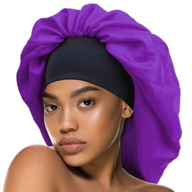 DONNA Wide Edge Satin Bonnet Silk Bonnet for Sleeping, Shower Cap for Women Comfortable band, 1pc Super Jumbo Size Purple Color