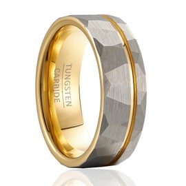 SOXEMAN Fashion retro men's tungsten carbide ring hammered, women's width 8mm simple romantic wedding, engagement, couple jewelry hand accessories (Golden, 11)