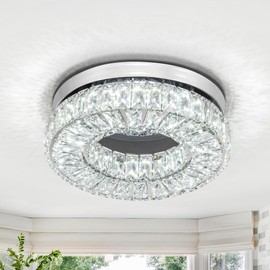11.8” Modern Crystal Chandeliers Flush Mount Ceiling Light Fixture LED Chandeliers with Crystals Hallway Light Bedroom Chandelier for Kitchen Closet Living Room