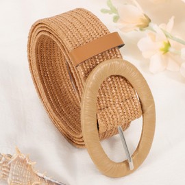 XZQTIVE Straw Woven Belt for Women Stretch Elastic Braided Waist Belt Fashion Boho Dress Belt Raffia Belt, Brown Boho, Fit waist size below 40 inch