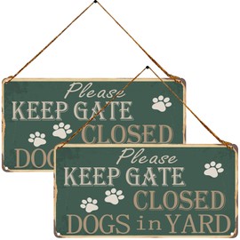 ZOVSON Please Keep Gate Closed Dogs in Yard Vintage Metal Sign Hanging Wall Art Farmhouse Home Decor for Lawn Garden Yard 5X10 Inch （Green,2 Pcs）