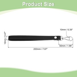sourcing map Leather Wristlet Strap, 20cm/7.87" Long Keychain Hand Strap, Leather Replacement Wrist Strap for Purse, Clutch, Wallet, Keychain Bag DIY (Black Leather, Silver Clasp)