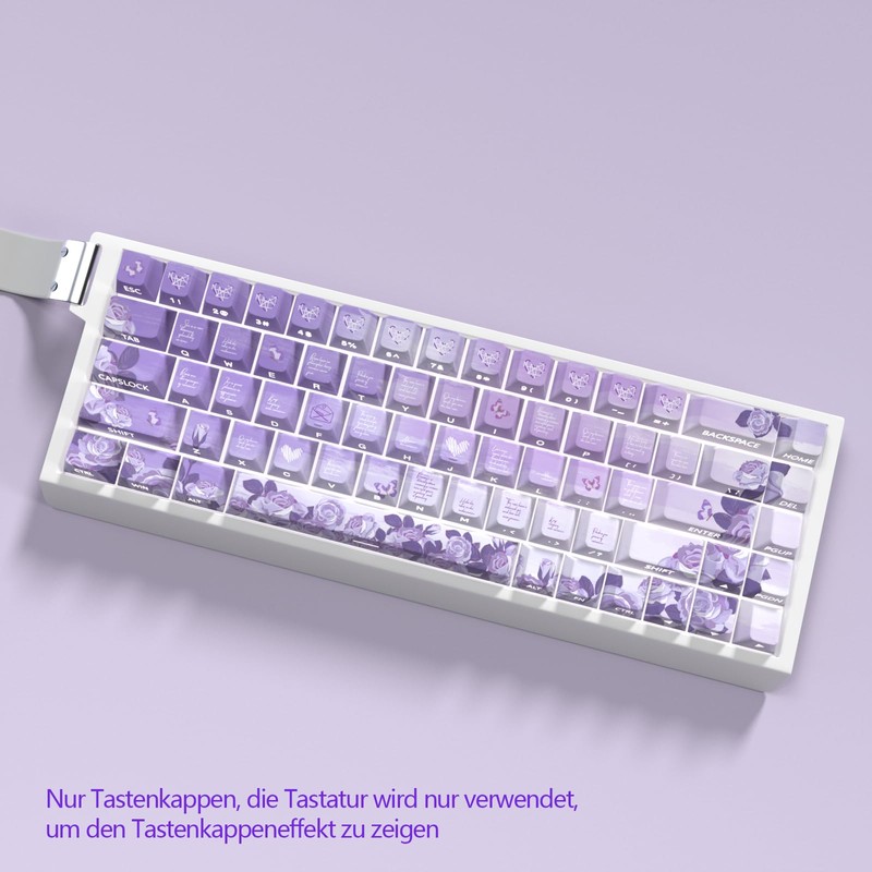JSJT Purple Rose Theme Side Printed Keycaps, 74 Keys PBT