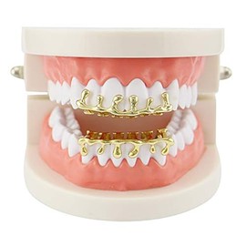 OOCC 18k Gold Teardrop Bottom Grillz 6 Teeth Caps Top and Bottom Set Teeth Drip Cap Grillz
