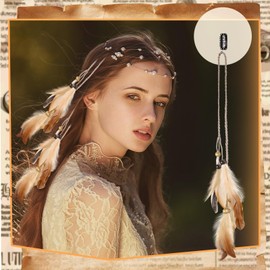 Geyoga 12 Pcs Feather Hair Clip Boho Hair Extensions with Feather Clip Comb Hippie DIY Accessories Hairpin Tribal Braided Beads Headdress for Women (Brown,Artistic)