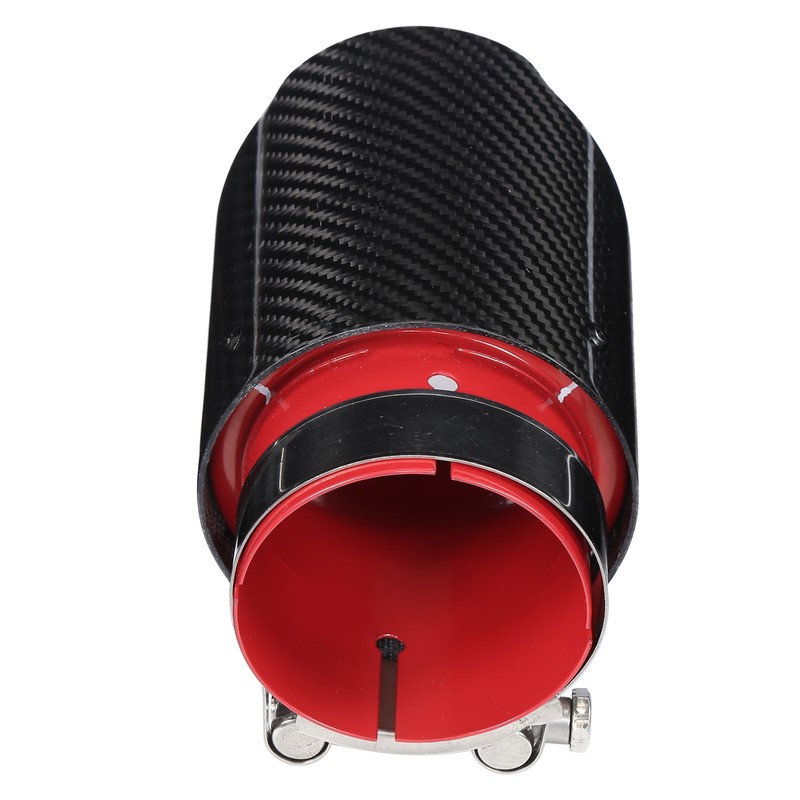 Universal Exhaust Tip Tail Throat Glossy Carbon Fiber Red Pipe