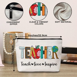 Eyouyeqi Teacher Gifts Makeup Bag, Teach Love Inspire Cosmetic Bags, Teacher Makeup Zipper Pouch Bag, Teacher's Day Gift, Birthday Appreciation Thank You Retirement Gifts For Best Teacher, 52