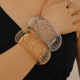 Chunky Spring Bracelet for Women Men Gold Silver Plated Bangles Bracelets Exaggerate Hollow Wrap Bracelet Jewelry Gift