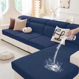 hyha Waterproof Couch Cushion Covers, Against Spills, Couch Cover for Dogs Washable, Thick Elastic Jacquard Fabric, Waterproof Sofa Seat Slipovers for Pets (2 Pieces, Navy)