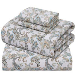 ZOYER 100% Cotton Sheets - Cooling & Crisp Full Size Percale Bed Sheets, 16" Deep Pockets Full Bedding Set, Lightweight & Breathable, Durable, 4 Pieces, Paisley Ornamental