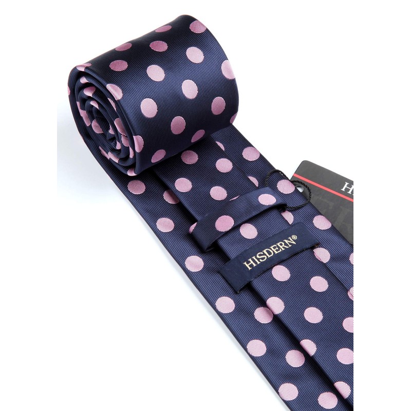 HISDERN Extra Long Polka Dots Tie Handkerchief Men's Necktie &