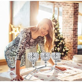 Silver Bling Crystal Candle Holder 3 Wick Unique Votive Tea Light Candle Holders Centerpiece Table Decorations for Dining Room Living Room Decor Housewarming Party (Silver-Tall 8.6")