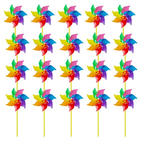 20 Pcs Plastic Rainbow Pinwheel,Garden Windmill Toy DIY Lawn Windmill Set,Party Pinwheels Wind Spinner Windmills for Children Adults Kids Birthday Gifts Party Garden Lawn Decor