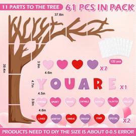 JarThenaAMCS 61Pcs Valentine's Day Classroom Tree Bulletin Board Decorations Red Pink Purple Conversation Heart Cutouts for Classroom School Office Chalkboard Wall Decor