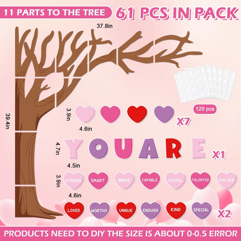 JarThenaAMCS 61Pcs Valentine's Day Classroom Tree Bulletin Board Decorations Red