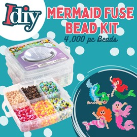 SCS Direct 4,000pc Fuse Beads Mermaid w Carrier CASE - 21 Colors, 12 Unique Templates, 2 Peg Boards, Tweezers, Ironing Paper, Case, Works w Perler, Bulk Art Craft Project, Kids Birthday Party Gift