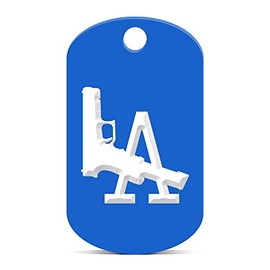 fagraphix Los Angeles LA Gun Keychain GI Dog Tag Engraved Blue