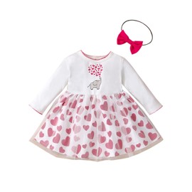 Loalirando Toddler Baby Girls Valentine' s Day Outfits Long Sleeve Crewneck Elephant Heart PrintedA-Line Tutu Dress+ Cute Headband Set (White, 18-24 Months)