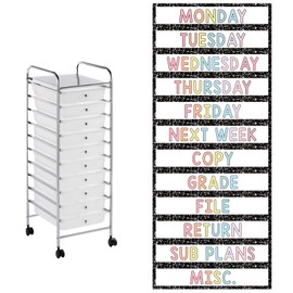 12 Pieces Rolling Storage Cart Labels 10 Drawer Rolling Storage Cart Label Composition Classroom Decor for Teacher Office School Classroom Organization