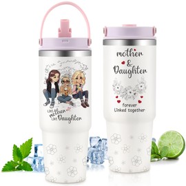 Ochapa Gifts for Mom from Daughter Tumbler 30oz Stainless Steel Water Bottle With Handle Flip Straw, Leakproof Travel Coffee Cup, Birthday Mothers Day Gifts For Mother Mum Mama Women from Two Daughter