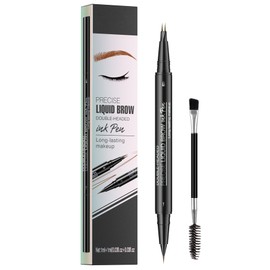 Microblading Eyebrow Pen - Waterproof 2-in-1 Dual-Ended Eye Brow Pen with 2-Fork-Tip Brow Pen and Precise Brush Create Natural Looking Defined Eyebrows Last All Day