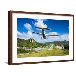 Art.com Framed Wall Art Prints Small airplane landing at the airport of St. Barth (Saint Barthelemy), Lesser Antilles, West Indies by Michael Runkel, Transportation Decor, 24" x 16", Espresso Frame with White Mat