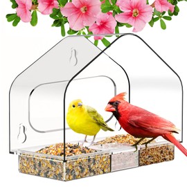 HIXX Window Bird Feeder for Outdoors, Clear Bird Feeders Window Mounted with Strong Suction Cups, Transparent House Outside Wild Watching for Garden, Yard, Elderly Kids Viewing