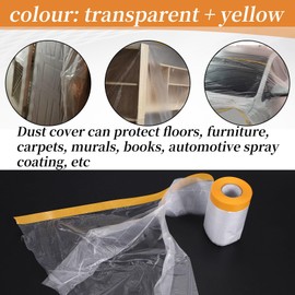 xelea 4 Pcs Plastic Dust Sheets Roll 0.55 x 20M Pre-Taped Masking Film Drop Cloths for Painting Bed Furniture Covering