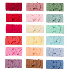 GTTUKK 18PCS Baby Soft Nylon Headbands Hairbands With Hair Bows,Elastics Head Wrap Hair Accessories for Newborn Baby Girls Infant Toddlers Kids (ONE SIZE FIT ALL)