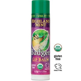 Badger HIGHLAND MINT Classic Lip Balm USDA Organic With Beeswax & Aloe 4.2g