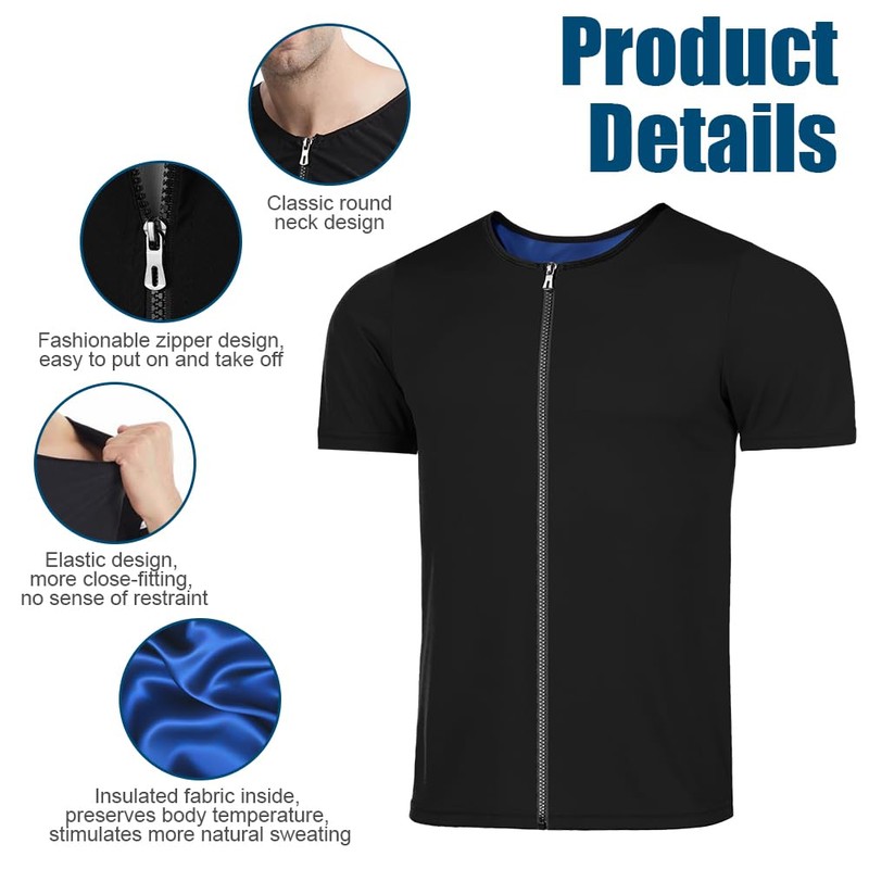 DiULi Men's Sauna Suit, Black zip, XL