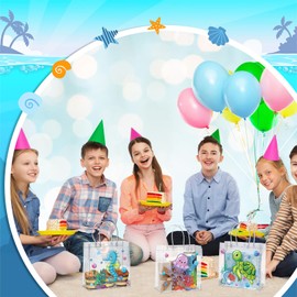 Teenyyou 24 Pcs Sea Animal Party Favor Bags PVC Clear Ocean Gift Bags with Handle for Birthday Party Supplies