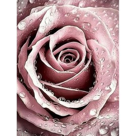 pigpigboss Pink Rose Diamond Painting Art Kit, 5D Full Round Drill Waterdrop Rose Diamond Dots Arts Crafts for Adults Beginner Home Office Wall Holiday Decor (11.8 x 15.7 inches)